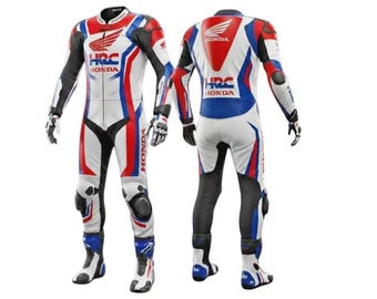 Traje de moto Honda HRC de cuero genuino de vaca, de 1 y 2 piezas con protección CE.