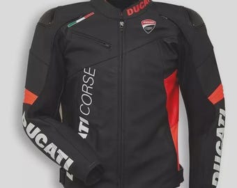 Chaqueta de moto de cuero Ducati Corse para hombre / Equipamiento de motociclista de piel de vacuno auténtica con protección CE