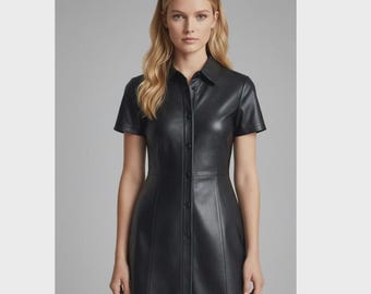 Minivestido camisero de piel de oveja hecho a mano: Conjunto de lujo para mujer