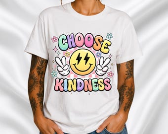 Choose Kindness smiley peace sign T-Shirt | Positive Message, Pastel Retro Design