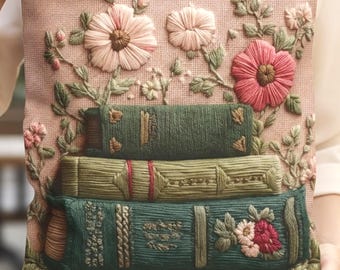 Torba typu tote z nadrukiem Book Stack z kwiatowym wzorem, dla miłośników książek, Cottagecore, estetyczna, wielokrotnego użytku