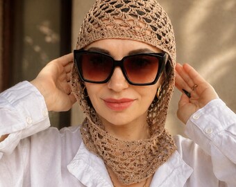 Aus Baumwolle gehäkelte Balaclava mit Micro Pailletten | Atmungsaktive Sommerhaube, Sonnenschutz-Kopfbedeckung