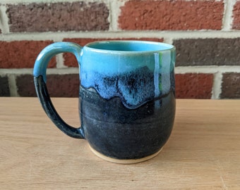 Blue and turquoise handmade stoneware pottery mug