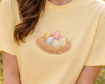 Osternest T-Shirt, Pastell Ei Grafik T-Shirt, Frühling Cottagecore Shirt für Frauen