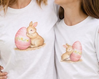 Mädchen Osterhase Shirt, Pastell Aquarell Grafik T-Shirt, passende Mutter Tochter Outfit