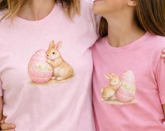 Mama Osterhase Shirt, Aquarell Pastell Frühling Grafik T-Shirt, passende Mutter Tochter Outfit