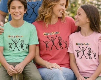 Frohe Ostern Familie Shirt, Strichmännchen Eiersuche Passendes Outfit, Komfort Farben
