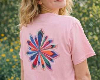 Geometrisches Blumen-Rücken-Druck-T-Shirt, moderne Kunst Unisex-T-Stück