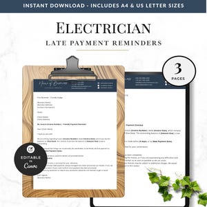 Zahlungserinnerungsvorlage für Elektriker, überfälliger Rechnungsbrief Canva, Kundenverfolgungssystem, Zahlungsverzug, bearbeitbarer A4-US-Letter