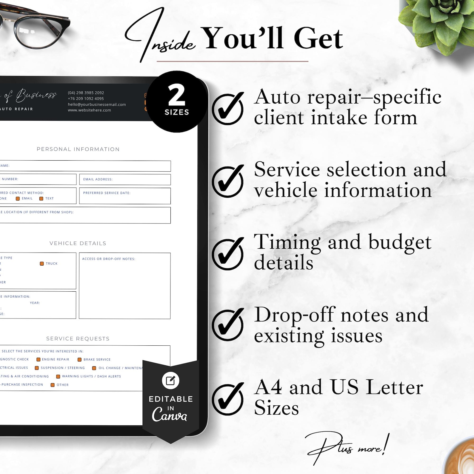 Vehicle Intake Form Example Auto Repair Client Intake Form, Mechanic Job Details & Vehicle Service ...