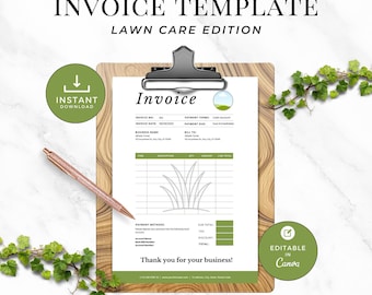 Sjabloon factuur gazononderhoud, aanpasbare bewerkbare factuur, afdrukbaar onderhoudsbewijs, factuur voor landschapsarchitectuur voor gazononderhoud
