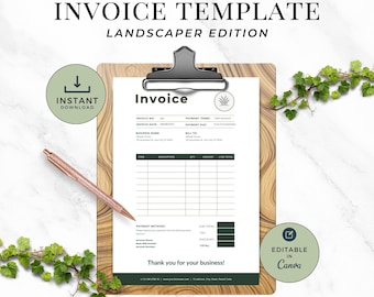 Landscaping Business Invoice Template, Printable Service Invoice, Editable Canva Invoice for Contractors, Professional Invoice for Lawn Care