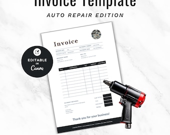 Mechanic Invoice Template, Auto Repair Invoice for Small Business, Editable Canva Automotive Billing Form