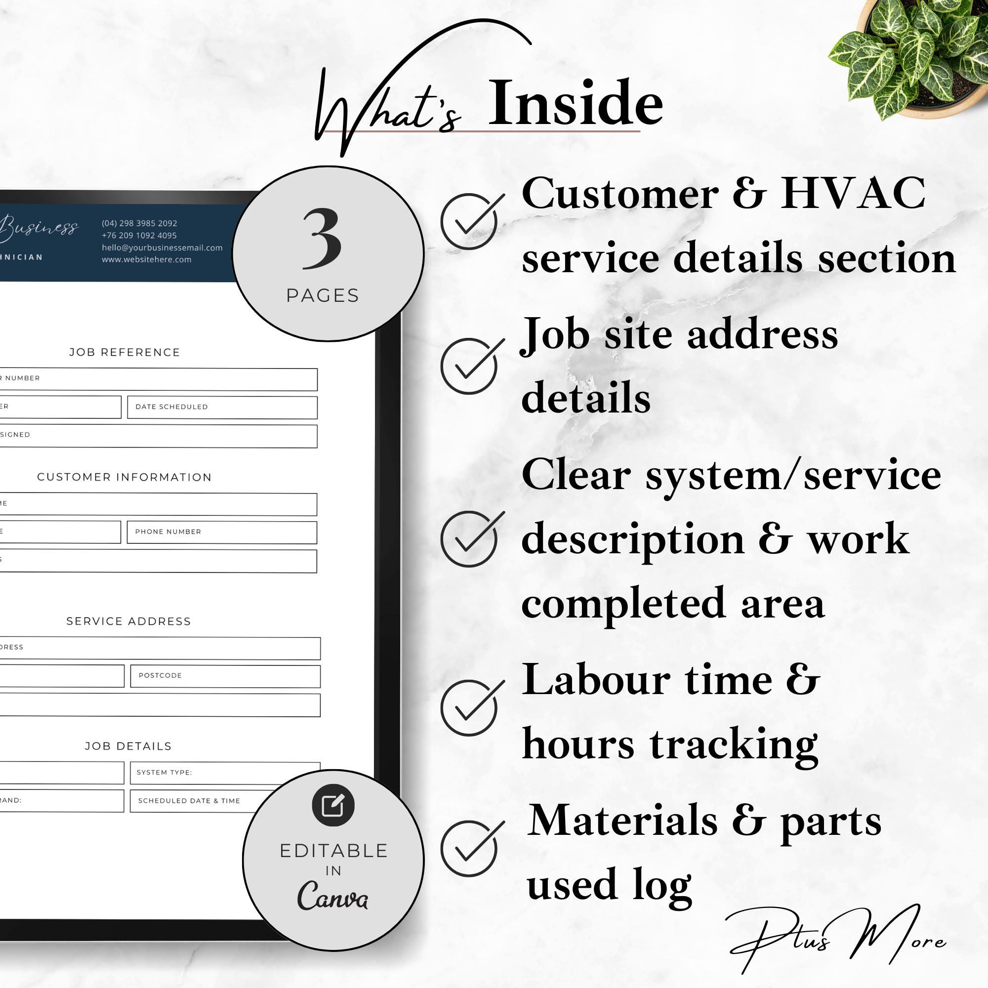 HVAC Job Work Order Template, Printable HVAC Work Order Form for ...