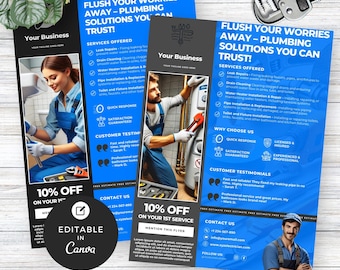 Flyer-Vorlage für Klempner, Flyer für Klempnerdienstleistungen, Marketing für Handwerker, bearbeitbarer Canva-Flyer, Werbung für Klempnerbetriebe, Service-Promotion