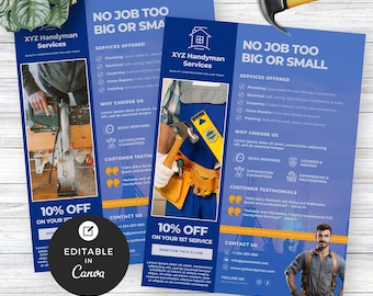 Handyman Services Flyer Template, Home Repair Flyer, Maintenance Plan Flyer, Editable Canva Template for Contractors