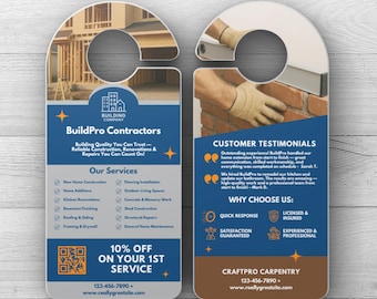 Construction Flyer Template, Contractor Door Hanger, Builder Marketing Flyer, Digital Construction Design, Service Promotion Template