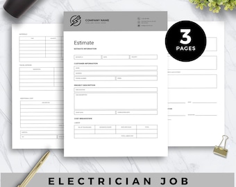 Plantilla de presupuesto de electricista, formulario de presupuesto eléctrico, factura de electricista, presupuesto de contratista, plantilla editable de Canva