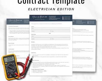 Electrical Service Agreement Template, Electrician Contractor Contract, Editable Job Agreement Form, Electrical Work Contract
