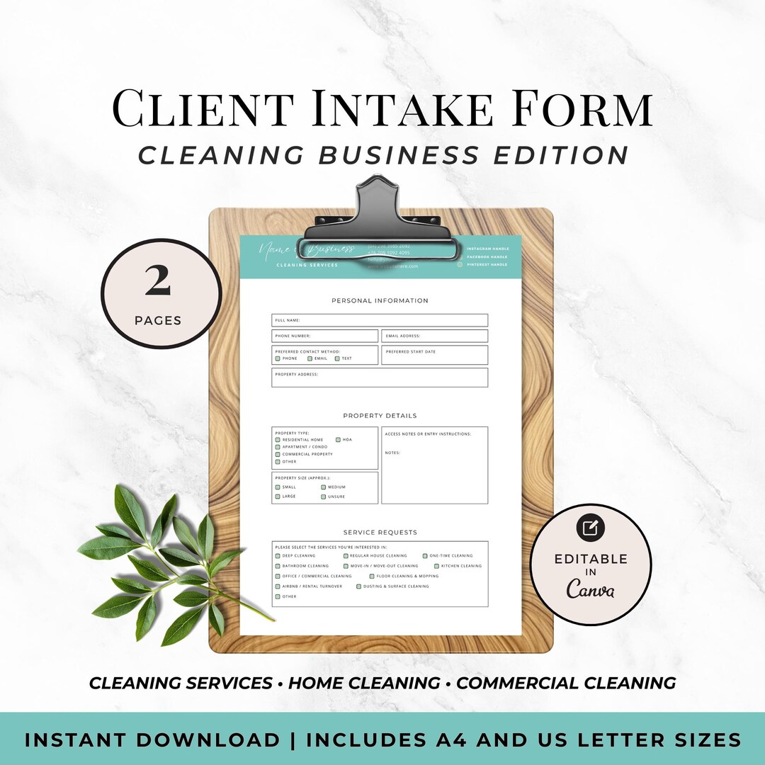 Cleaning Client Intake Form Template, Printable Canva Form for Cleaning ...