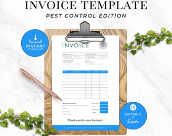 Pest Control Invoice Template, Editable Canva Invoice for Small Business, Minimal Service Invoice PDF, Exterminator Contractor Form