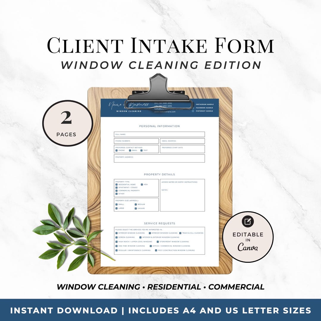 Window Cleaning Client Intake Form Template, Printable Canva Form for ...