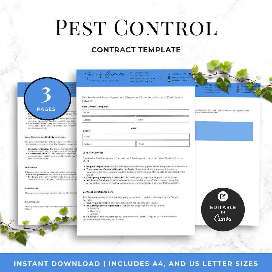 Pest Control Contract Template, Comprehensive & Editable Service ...