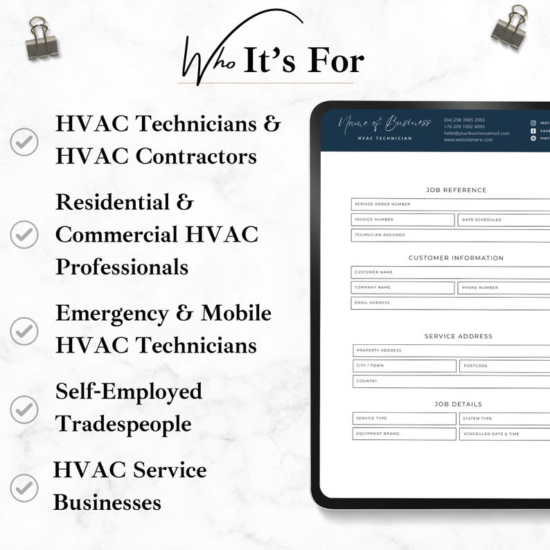 HVAC Job Work Order Template, Printable HVAC Work Order Form for ...