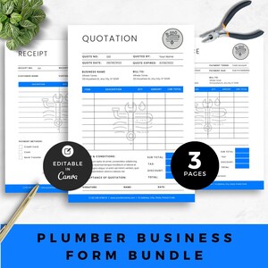 Plumber Business Forms Template Canva Plumber Quotation Template Plumbing Invoice Editable Plumber Receipt Contractor Bundle