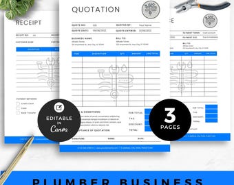 Plumber Business Forms Template Canva Plumber Quotation Template Plumbing Invoice Editable Plumber Receipt Contractor Bundle