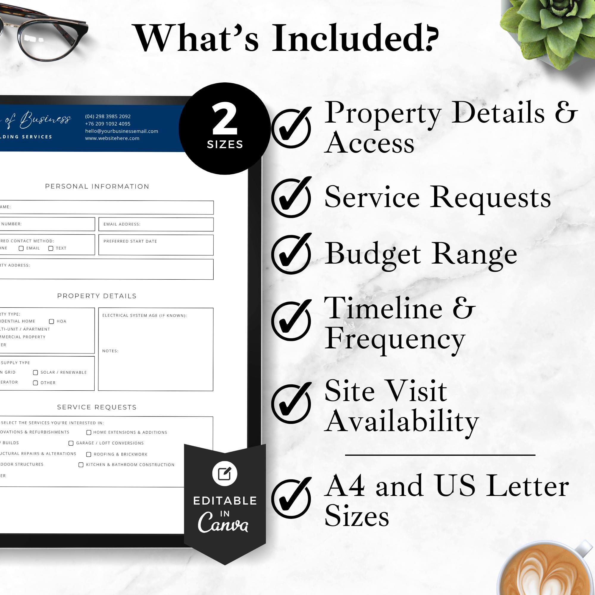 Builder Client Intake Form Template, Editable Contractor Services ...