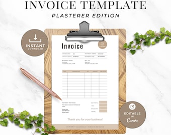 Plasterer Invoice Template, Drywall Invoice for Contractors, Editable Canva Trade Billing Form