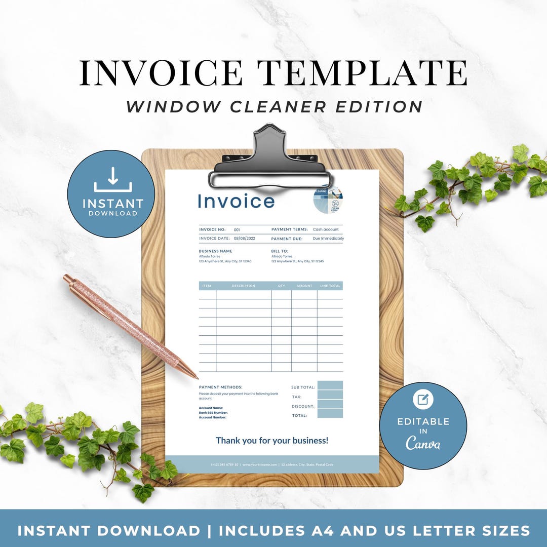 Window Cleaning Invoice Template, Editable Canva Invoice for Small ...