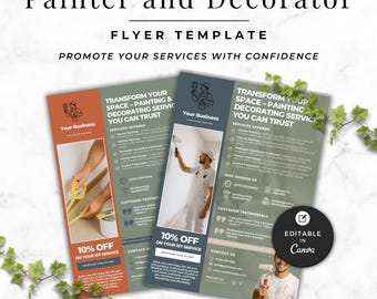 Painter and Decorator Flyer Template, Promotion Poster for Painting Business, Marketing Materials for Decorating Business, Instant Download