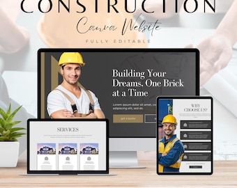 Construction Website Template, Canva Website for Builders & Contractors, Editable Construction Company Site Design, Trades Website