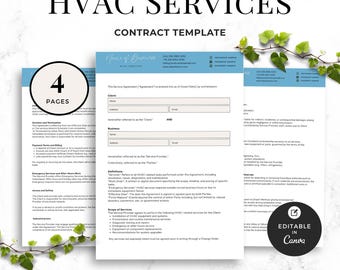 HVAC-serviceovereenkomst, bewerkbaar sjabloon voor HVAC-onderhoudscontract, serviceovereenkomst voor verwarming en koeling, airconditioningbedrijf