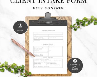 Pest Control Client Intake Form Template, Exterminator Marketing Design, Editable Residential & Commercial Customer Log