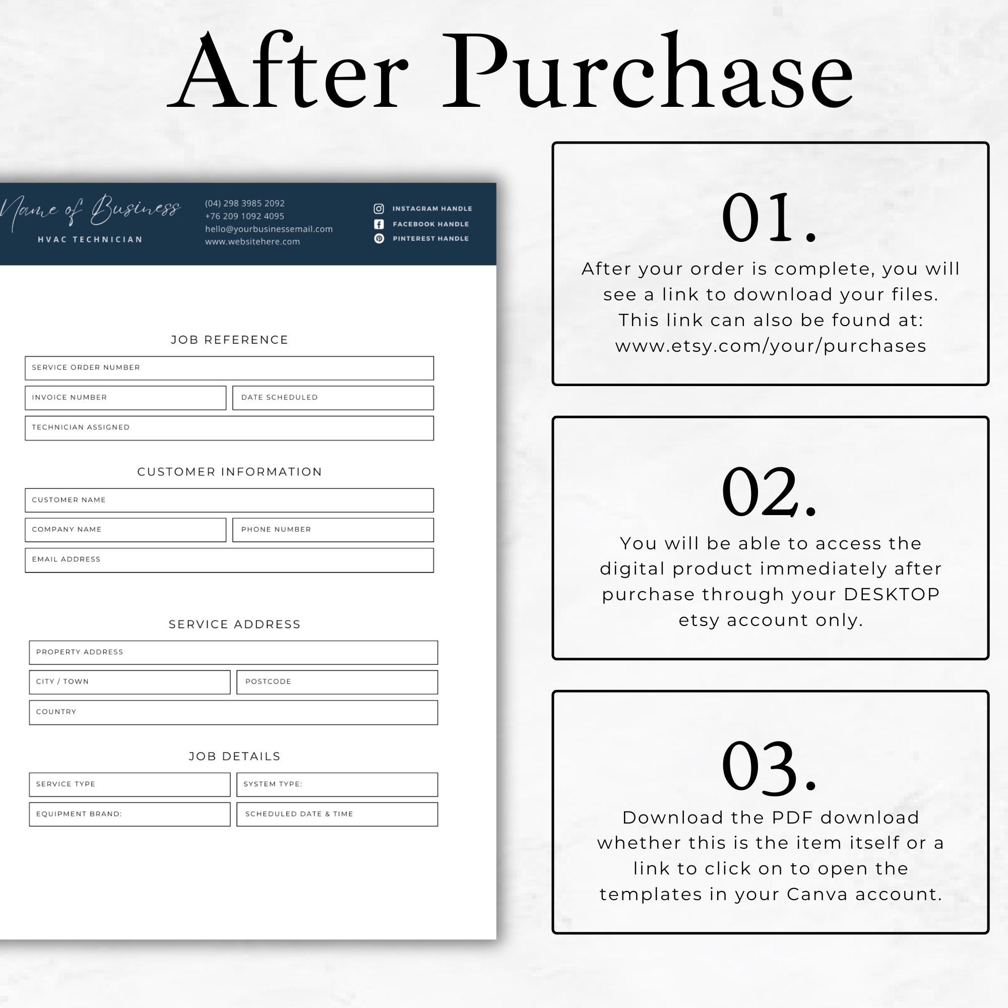 HVAC Job Work Order Template, Printable HVAC Work Order Form for ...