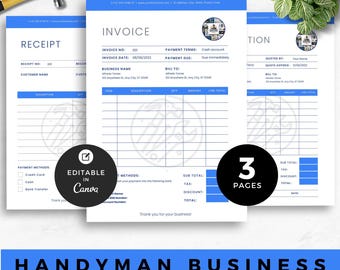 Handyman Invoice & Estimate Template, Service Request Form Bundle, Home Repair Billing, Handyman Quote Sheet, Editable Canva Forms