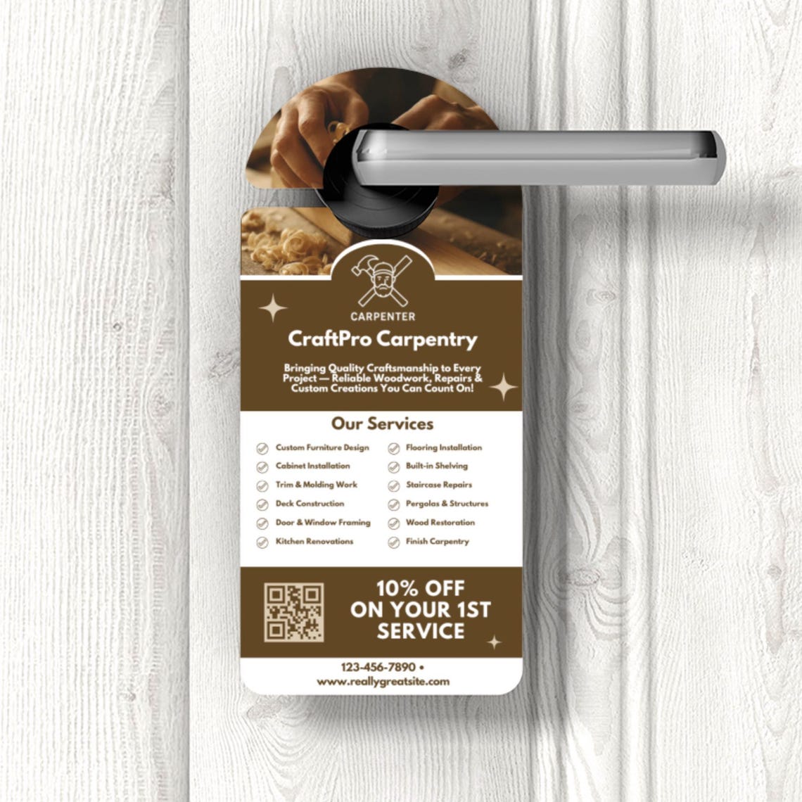 Door Hanger Flyer Template for Carpenters Canva Editable Marketing