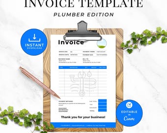 Plumber Invoice Template, Customizable Invoice for Plumbing Services, Instant Download, Business Invoice for Contractors Form