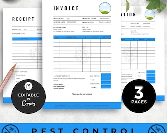 Pest Control Forms, Editable Invoice Templates, Exterminator Job Service Estimate, Digital Downloads for Pest Control Receipt