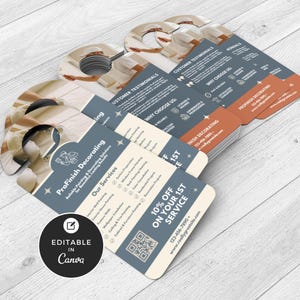 May include: Door hanger cards for ProFinish Decorating, featuring a blue, orange, and white design. The cards include the text "Customer Testimonials", "Why Choose Us", and "10% Off on Your 1st Service". The cards are editable in Canva.