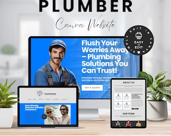 Websitesjabloon loodgieter voor Canva, website loodgieterbedrijf, websiteontwerp aannemer, bewerkbare website voor thuisservice
