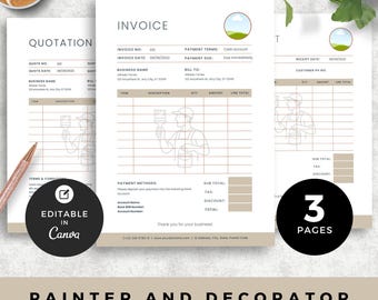 Zakelijke formulierenbundel schilder en binnenhuisarchitect, bewerkbare offerte, factuur- en bonsjablonen voor Trade Service-beheerder, Canva-sjablonen