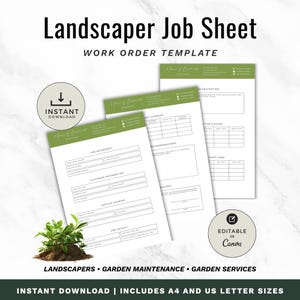 Modello di ordine di lavoro per giardinaggio / Ordine di servizio per la cura del prato / Modulo Canva modificabile / Modulo aziendale per appaltatori / Formato A4 e US Letter