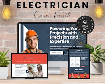 Electrician Canva Website Template, Electrical Contractor Website, Trades Business Website, Electrician Services Landing Page