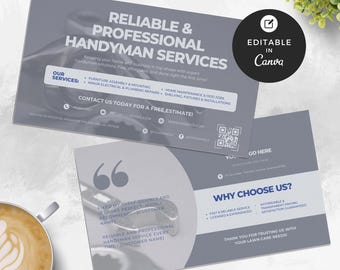 Handyman Business Card Template, Editable Contact Card for Home Repair Services, Contractor Business Cards, Instant Download