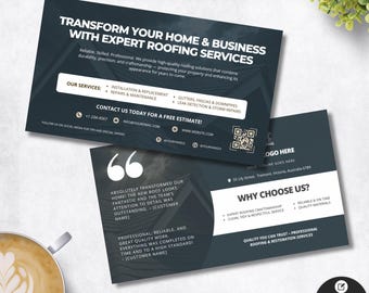 Modello di biglietto da visita per tegole, design modificabile unico per professionisti delle coperture, materiali di marketing per appaltatori di coperture, download immediato