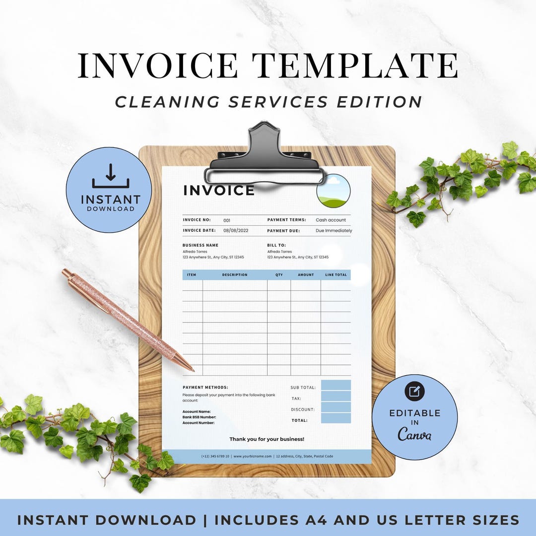 Cleaning Service Invoice Template, Customizable Invoice for ...